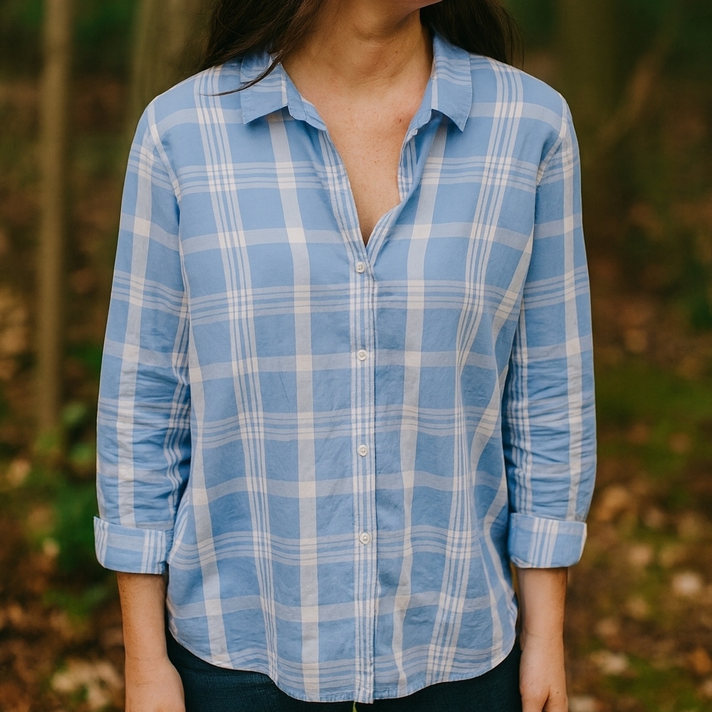 Orvis Plaid Button Up Blouse Women's Size 10 Blue